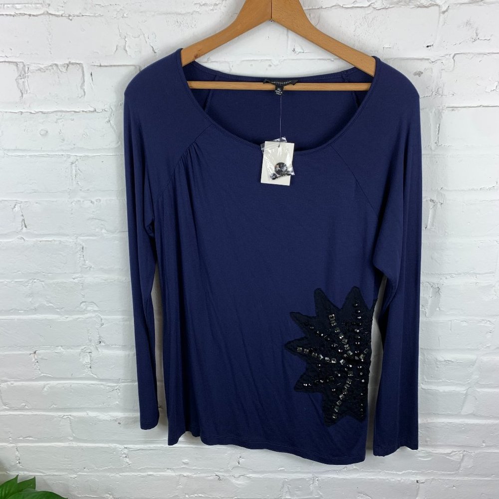 Saks Fifth Avenue Navy Sequined Blouse Size XL